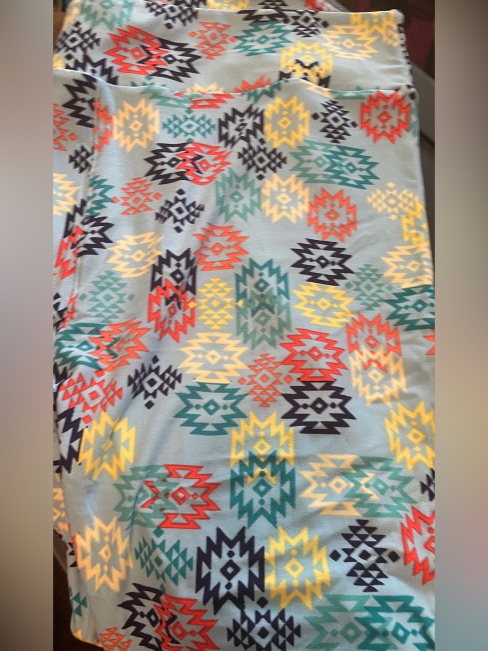 LuLaRoe Leggings TC2  with Teal, Yellow, Red, Black, Cream Aztec Print